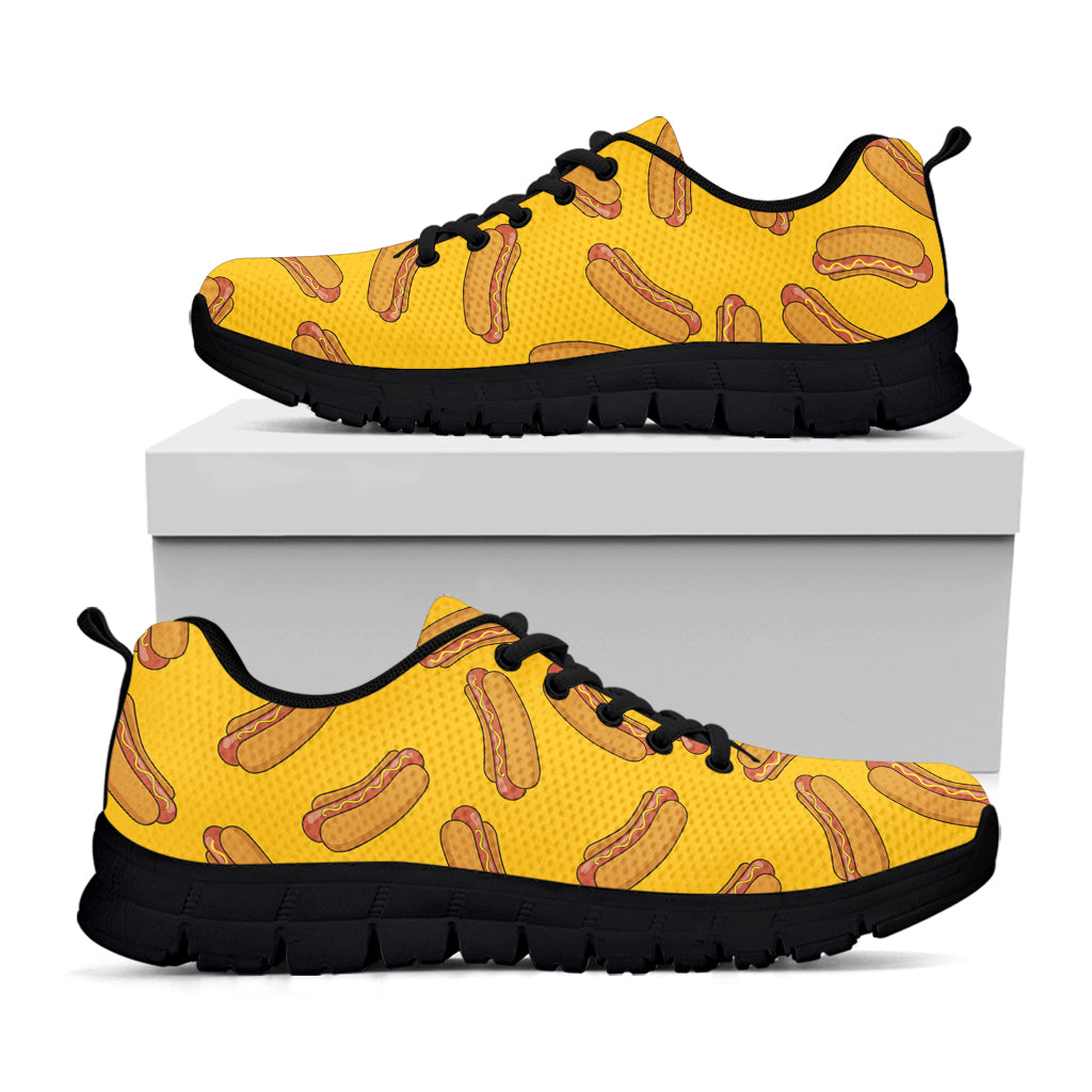 Yellow Hot Dog Pattern Print Black Sneakers