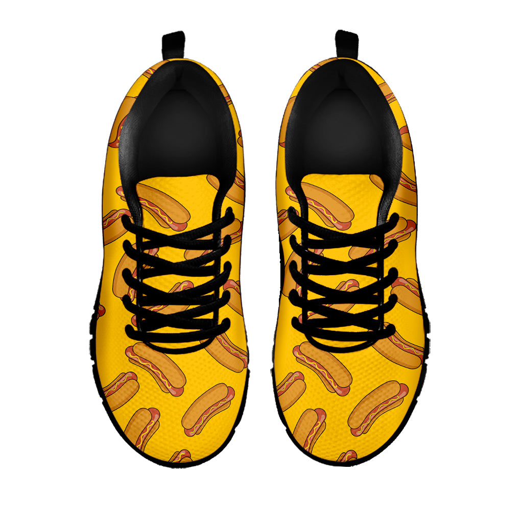 Yellow Hot Dog Pattern Print Black Sneakers