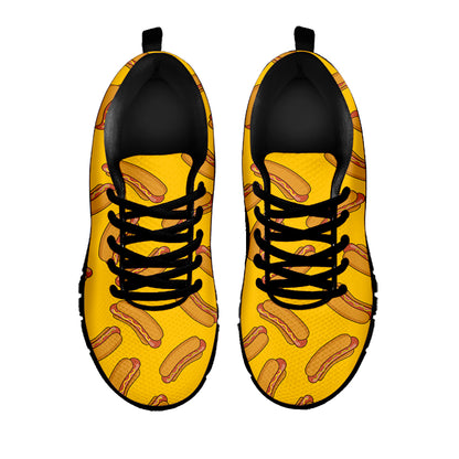 Yellow Hot Dog Pattern Print Black Sneakers