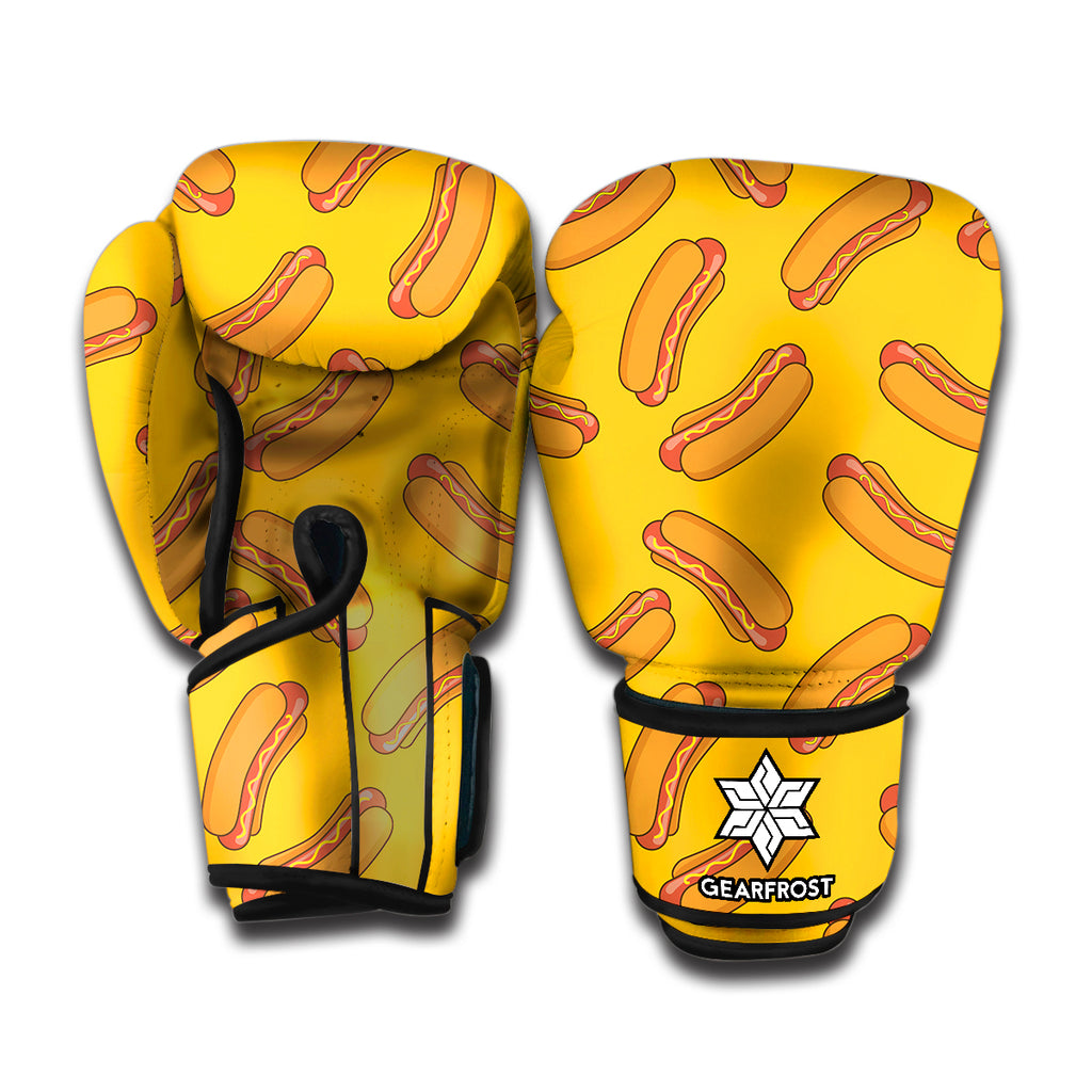 Yellow Hot Dog Pattern Print Boxing Gloves