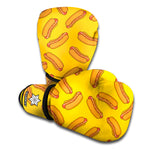 Yellow Hot Dog Pattern Print Boxing Gloves