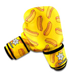 Yellow Hot Dog Pattern Print Boxing Gloves