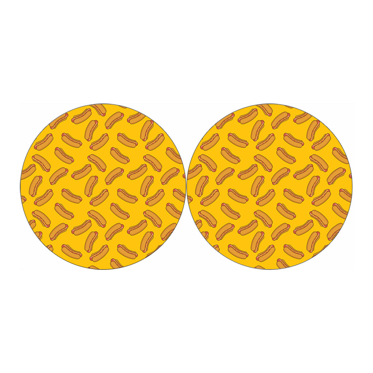 Yellow Hot Dog Pattern Print Car Coasters