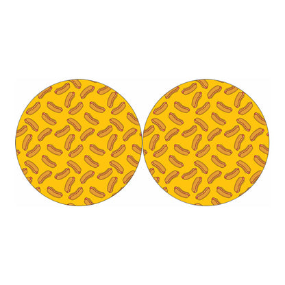 Yellow Hot Dog Pattern Print Car Coasters
