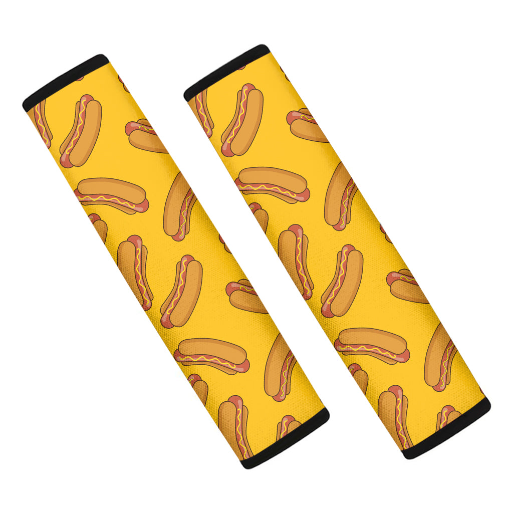 Yellow Hot Dog Pattern Print Car Seat Belt Covers