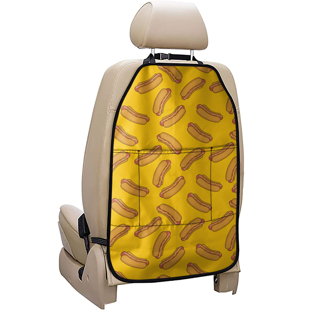 Yellow Hot Dog Pattern Print Car Seat Organizers