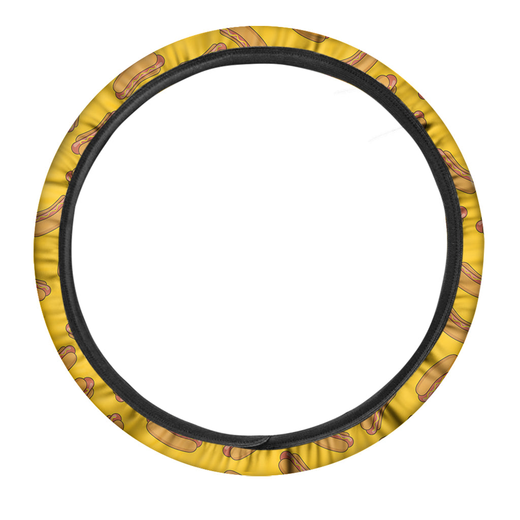 Yellow Hot Dog Pattern Print Car Steering Wheel Cover