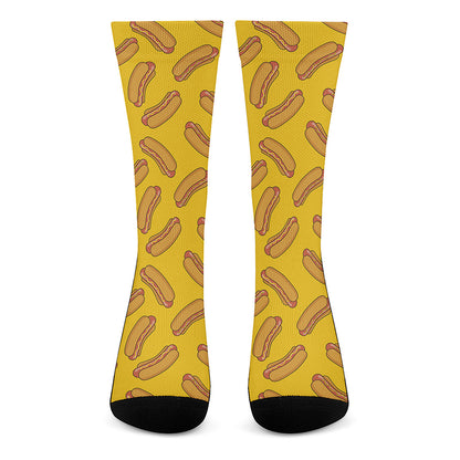 Yellow Hot Dog Pattern Print Crew Socks