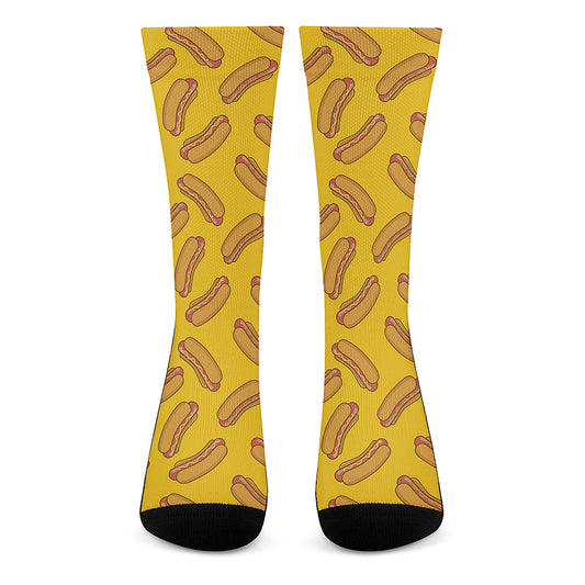Yellow Hot Dog Pattern Print Crew Socks
