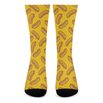 Yellow Hot Dog Pattern Print Crew Socks