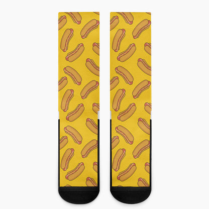 Yellow Hot Dog Pattern Print Crew Socks