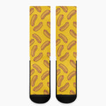 Yellow Hot Dog Pattern Print Crew Socks