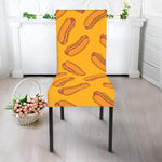 Yellow Hot Dog Pattern Print Dining Chair Slipcover