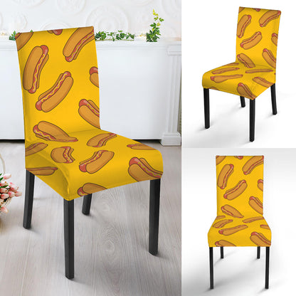 Yellow Hot Dog Pattern Print Dining Chair Slipcover