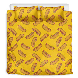 Yellow Hot Dog Pattern Print Duvet Cover Bedding Set