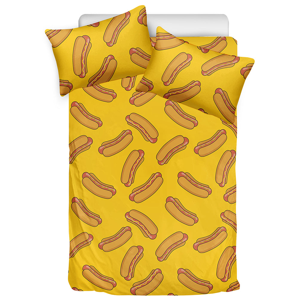 Yellow Hot Dog Pattern Print Duvet Cover Bedding Set