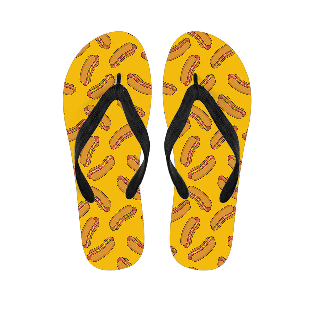 Yellow Hot Dog Pattern Print Flip Flops
