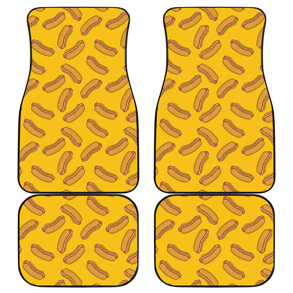 Yellow Hot Dog Pattern Print Front and Back Car Floor Mats