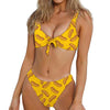 Yellow Hot Dog Pattern Print Front Bow Tie Bikini