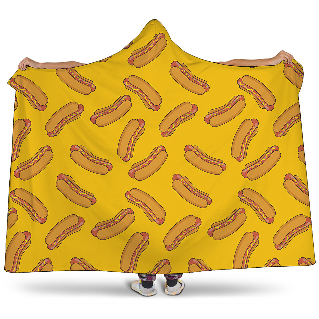 Yellow Hot Dog Pattern Print Hooded Blanket