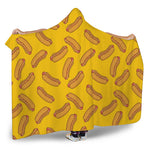 Yellow Hot Dog Pattern Print Hooded Blanket