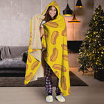 Yellow Hot Dog Pattern Print Hooded Blanket