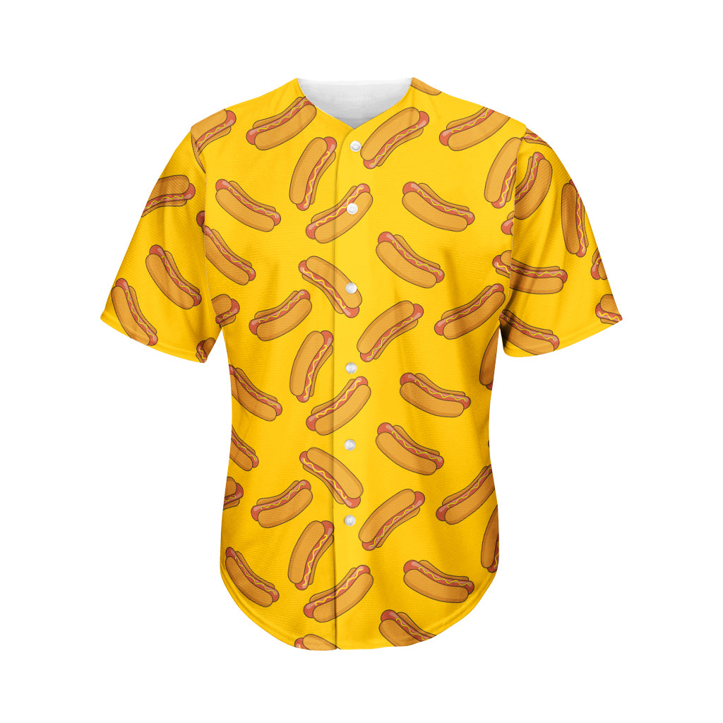 Yellow Hot Dog Pattern Print Men's Baseball Jersey