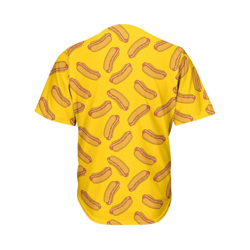 Yellow Hot Dog Pattern Print Men's Baseball Jersey