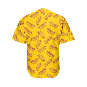 Yellow Hot Dog Pattern Print Men's Baseball Jersey