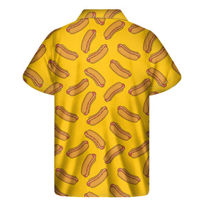 Yellow Hot Dog Pattern Print Men's Short Sleeve Shirt