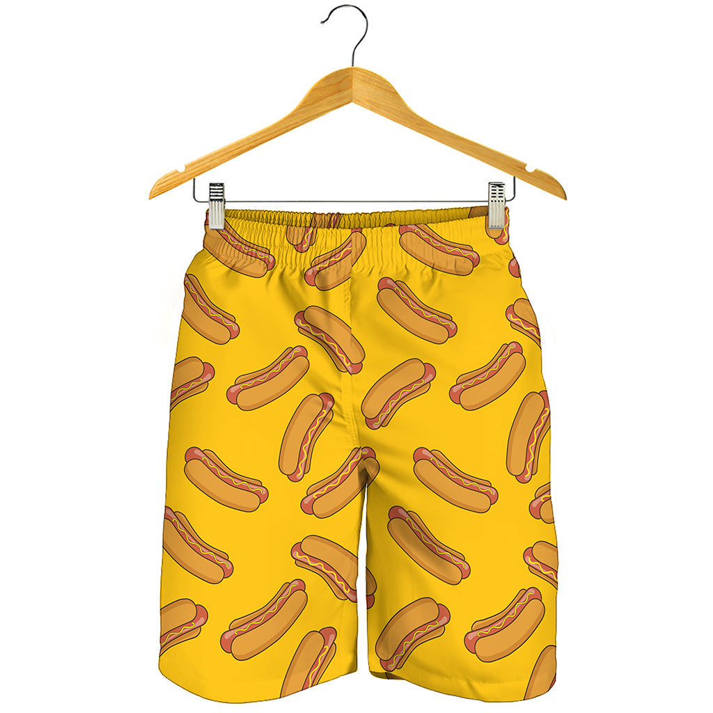 Yellow Hot Dog Pattern Print Men's Shorts