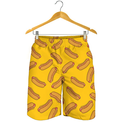 Yellow Hot Dog Pattern Print Men's Shorts