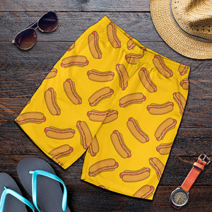 Yellow Hot Dog Pattern Print Men's Shorts