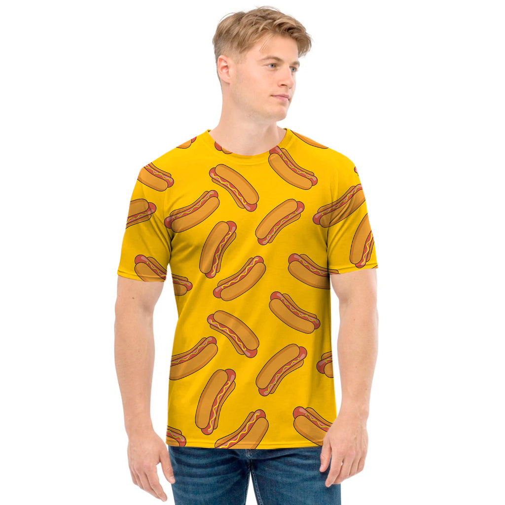 Yellow Hot Dog Pattern Print Men's T-Shirt