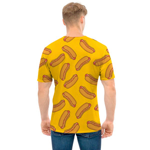 Yellow Hot Dog Pattern Print Men's T-Shirt