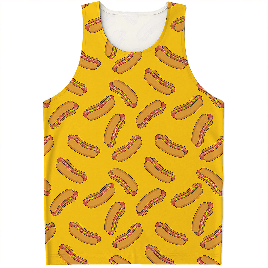 Yellow Hot Dog Pattern Print Men's Tank Top