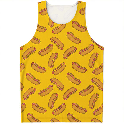 Yellow Hot Dog Pattern Print Men's Tank Top
