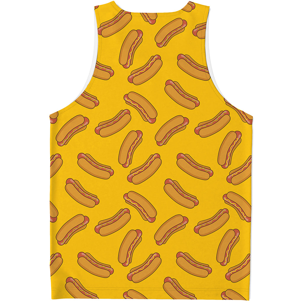 Yellow Hot Dog Pattern Print Men's Tank Top