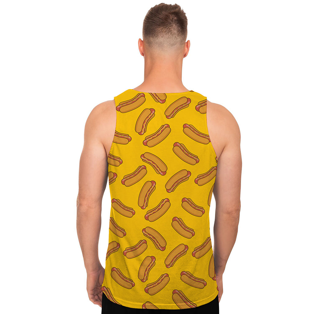 Yellow Hot Dog Pattern Print Men's Tank Top