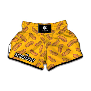 Yellow Hot Dog Pattern Print Muay Thai Boxing Shorts