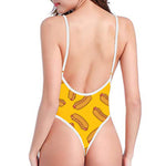 Yellow Hot Dog Pattern Print One Piece High Cut Swimsuit