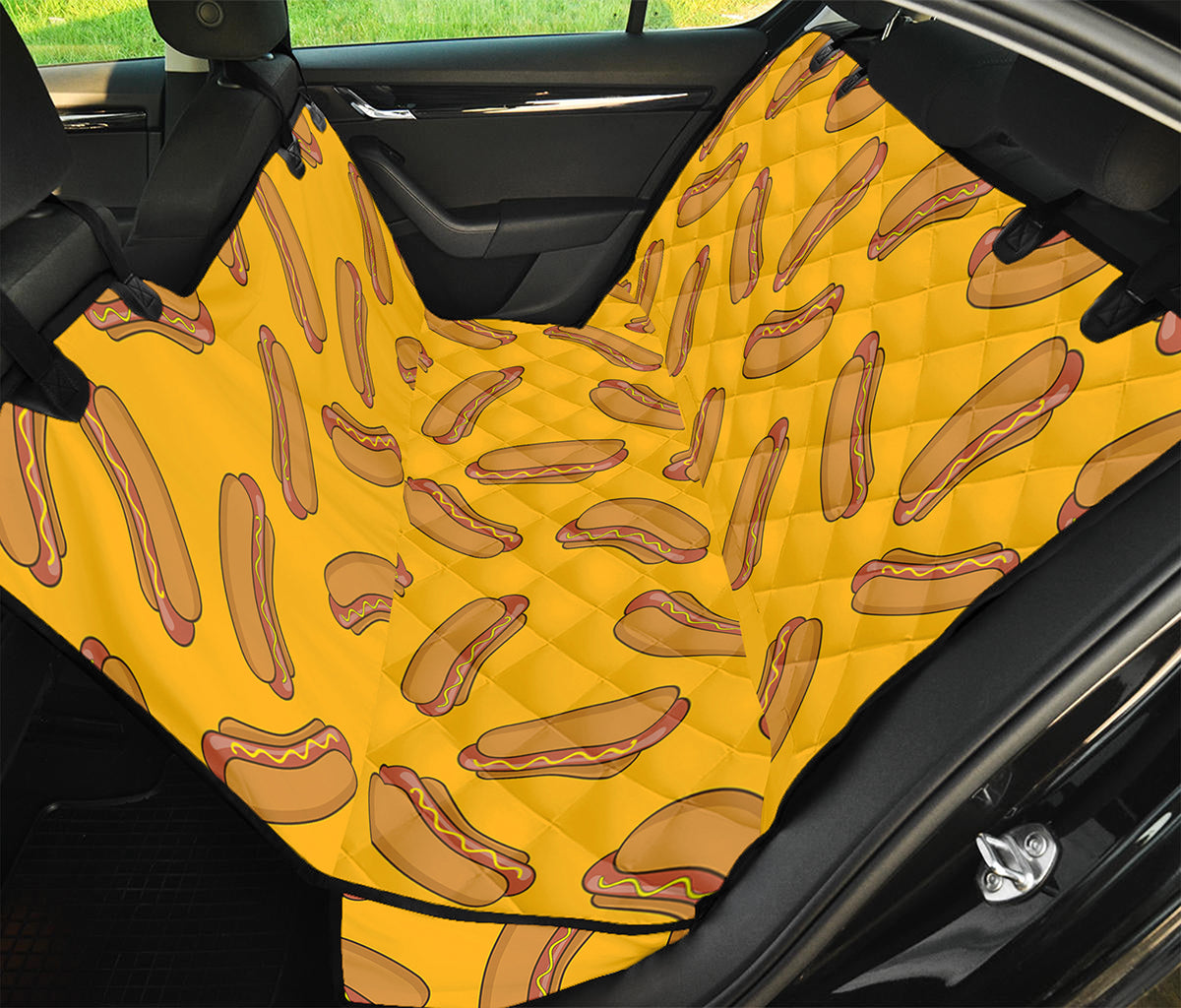 Yellow Hot Dog Pattern Print Pet Car Back Seat Cover