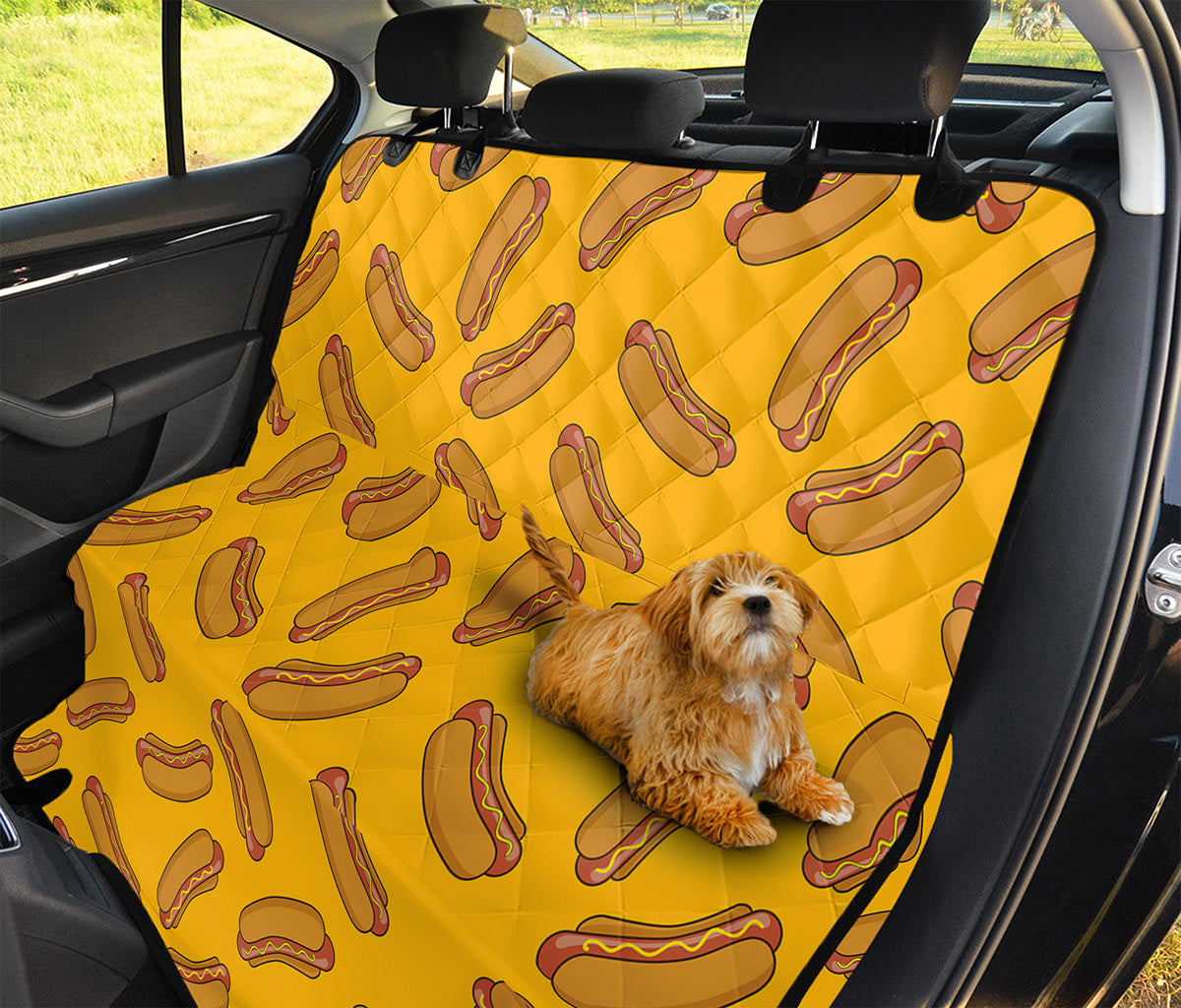 Yellow Hot Dog Pattern Print Pet Car Back Seat Cover