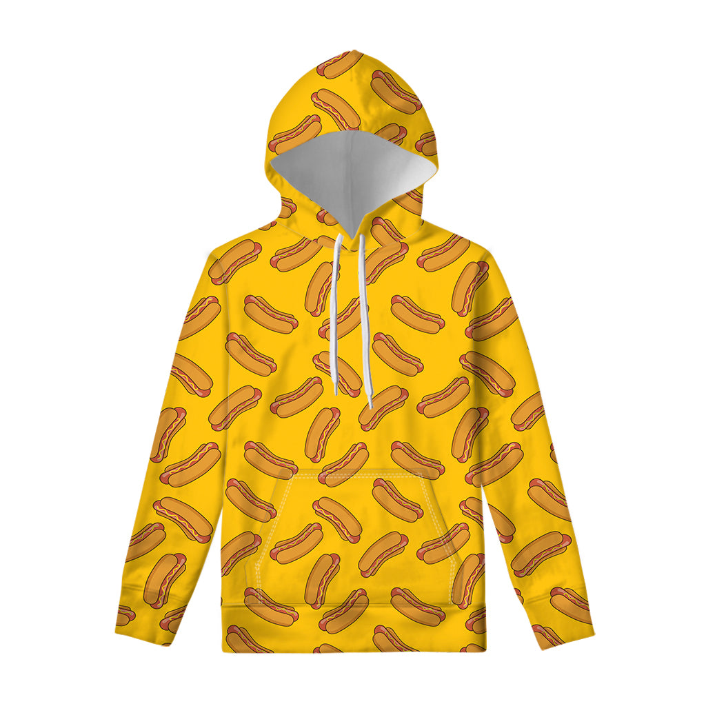 Yellow Hot Dog Pattern Print Pullover Hoodie