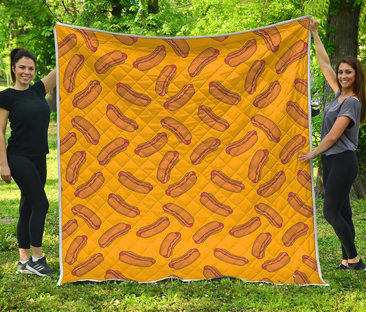 Yellow Hot Dog Pattern Print Quilt