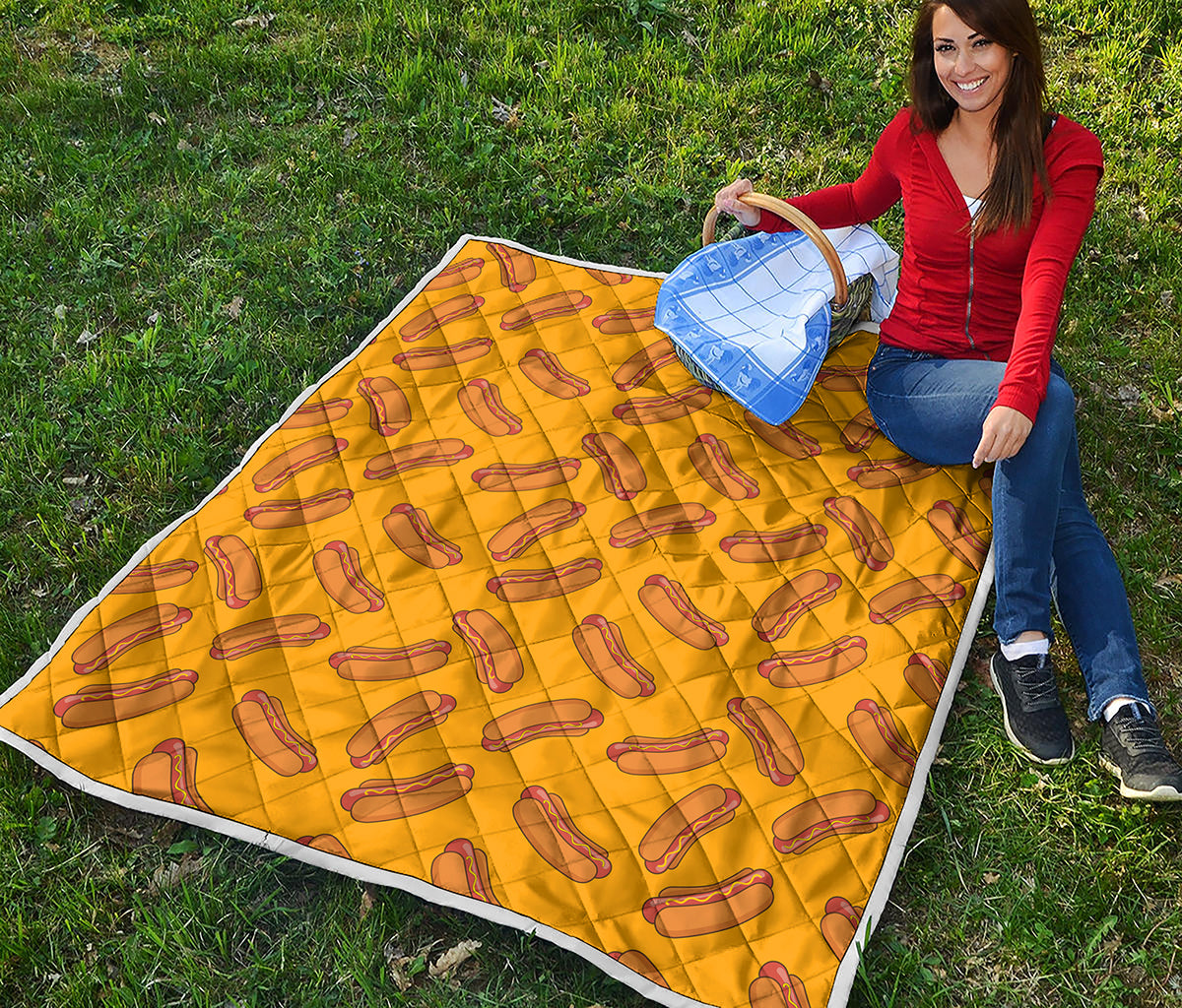 Yellow Hot Dog Pattern Print Quilt