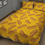 Yellow Hot Dog Pattern Print Quilt Bed Set