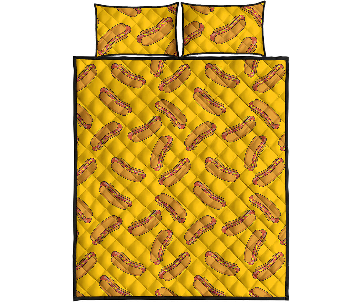 Yellow Hot Dog Pattern Print Quilt Bed Set