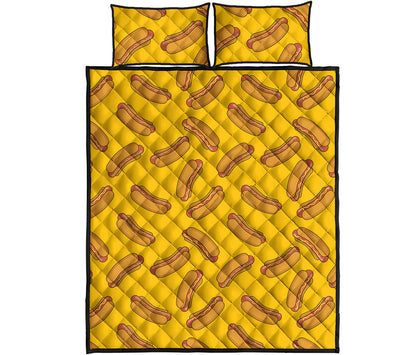 Yellow Hot Dog Pattern Print Quilt Bed Set