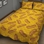 Yellow Hot Dog Pattern Print Quilt Bed Set